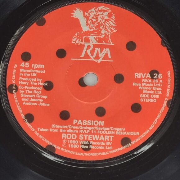 1980 Rod Stewart Passion / Better Off Dead Riva 26 Vinyl 7" 45 RPM - Picture 1 of 5